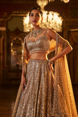 Antique Gold Sequin Lehenga Set