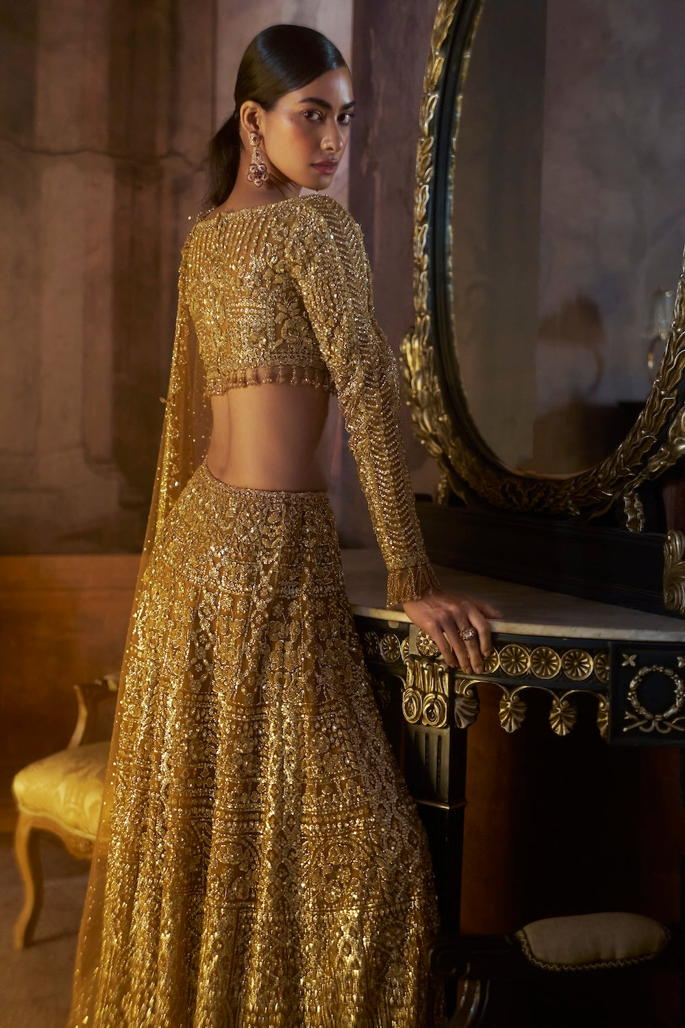 Gold Slit Skirt Set