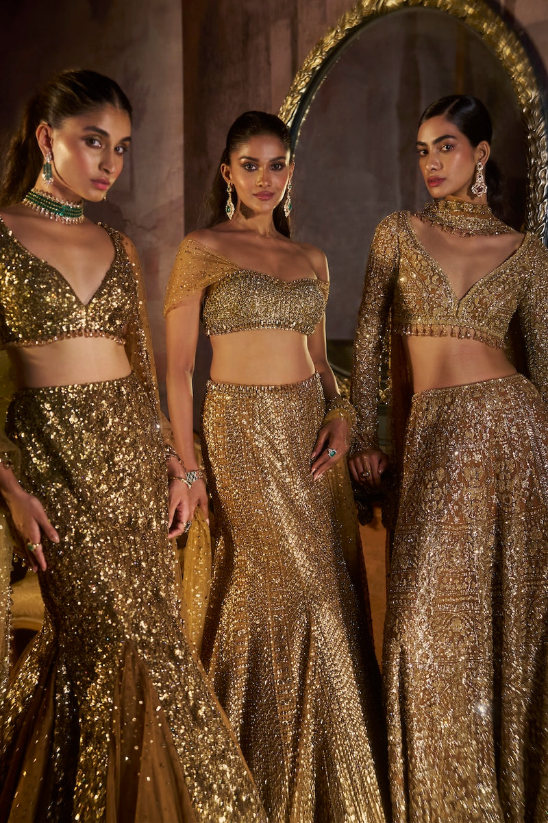 Gold Slit Skirt Set