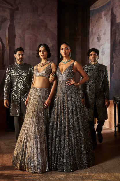 Grey Metallic Sherwani Set