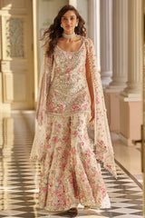 Ivory Multi-Coloured Three-Dimensional Sharara Set