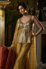 Gold Mirror Work Sharara Set