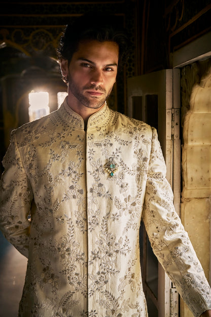 Ivory Gold Sherwani Set