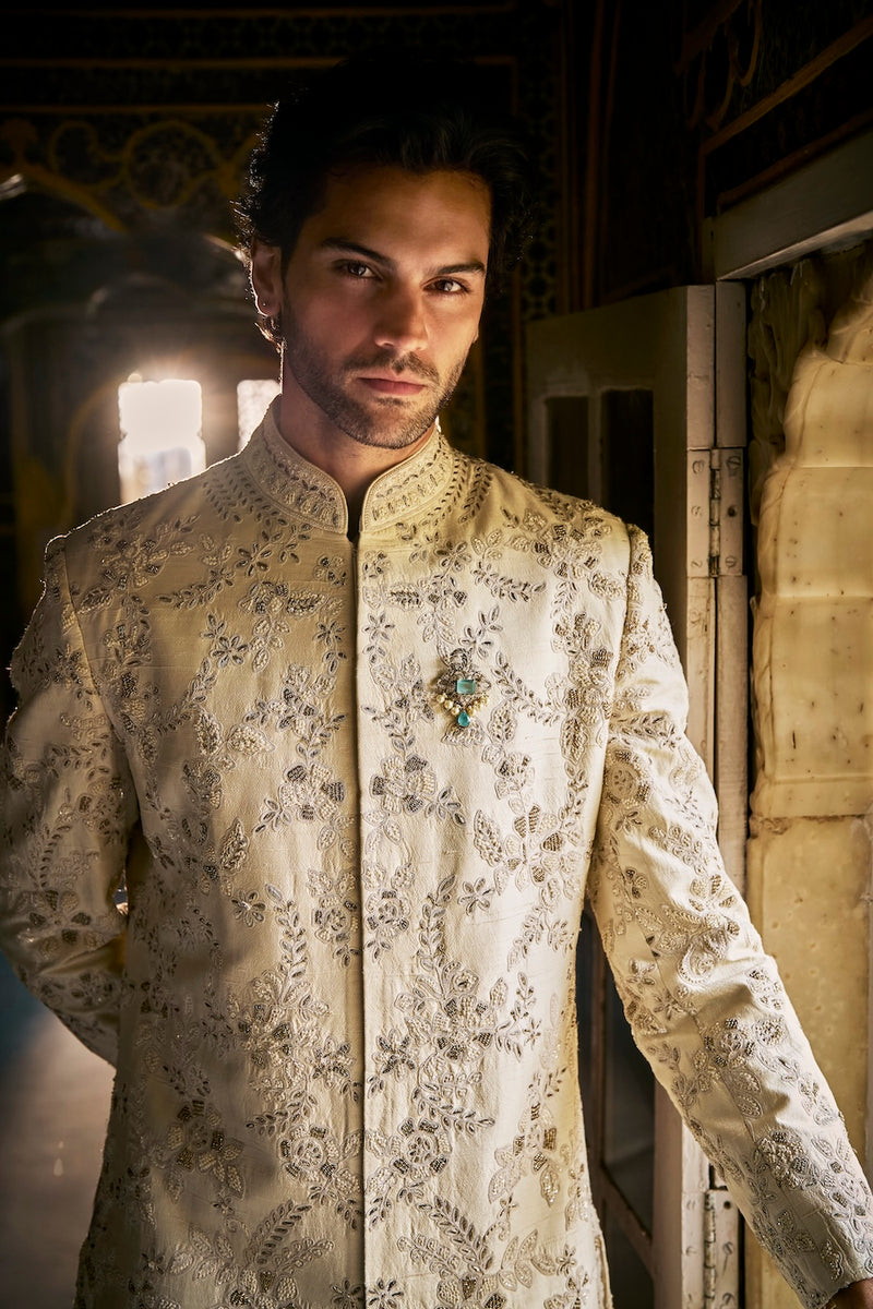 Ivory Gold Sherwani Set