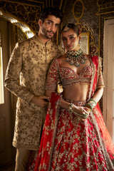 Beige Zardosi Short Sherwani Set