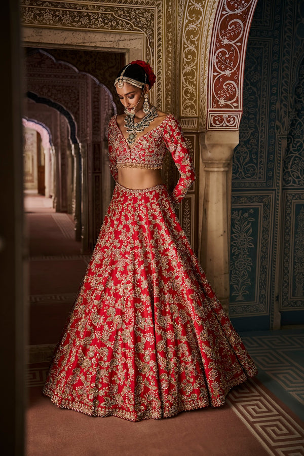Red Crystal Lehenga Set