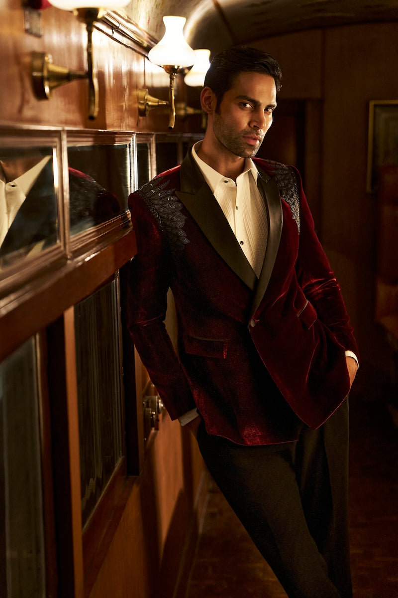 Wine Velvet Tuxedo set