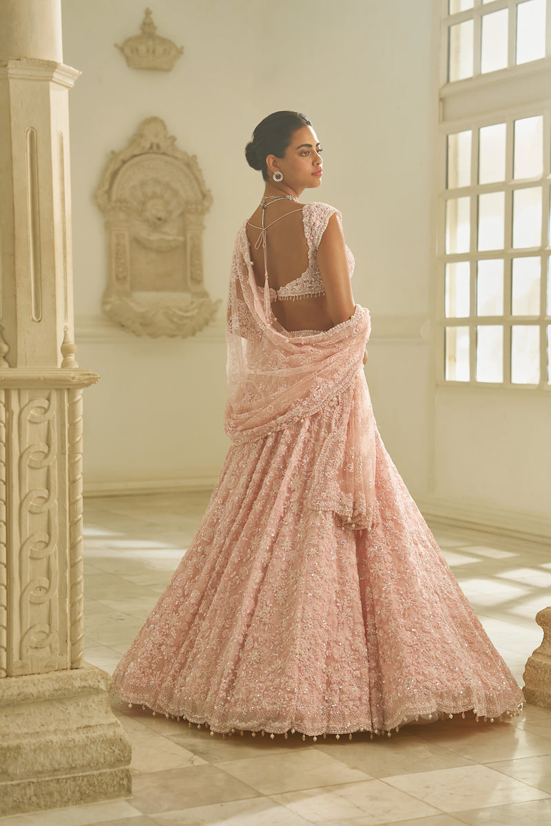 Buy Sabyasachi Inspired Pink bridal silk lehenga choli in UK, USA and Canada