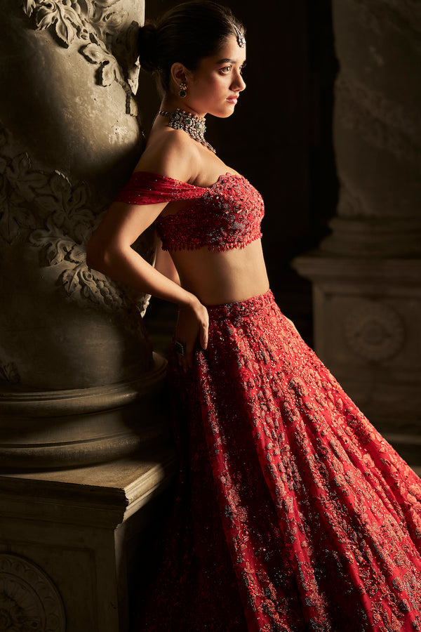 Light Pink Heavy Thread Embroidered Lehenga | Wedding blouse designs,  Indian wedding dress, Off shoulder lehenga