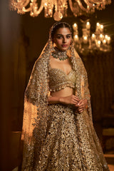 Gold Cut Work Lehenga Set