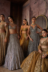 Charcoal Multi-Coloured Crystal Lehenga Set