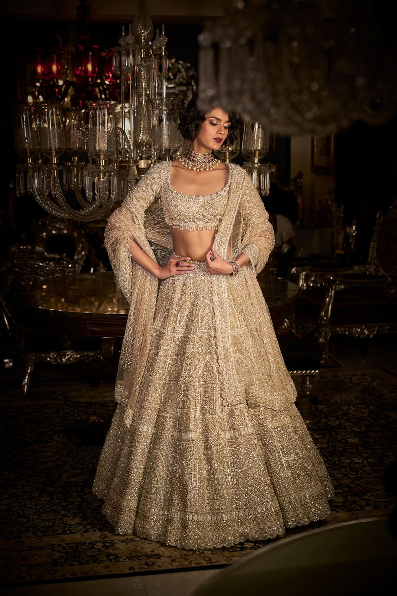 Pearl White Lehenga Choli for Pakistani Wedding Dresses – Nameera by Farooq