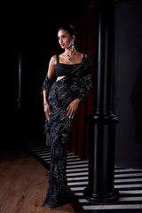 Midnight Blue Crystal Georgette Saree