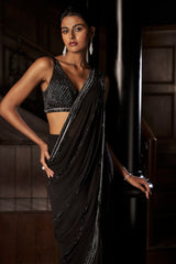 Black Draped Georgette Saree