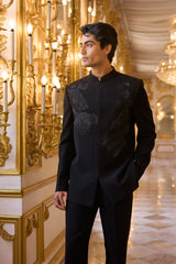 Black Embroidered Bandhgala Set