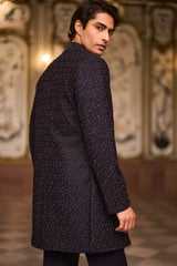 Navy Open Sherwani Set