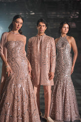 Rose Gold Mirror Work Sherwani Set