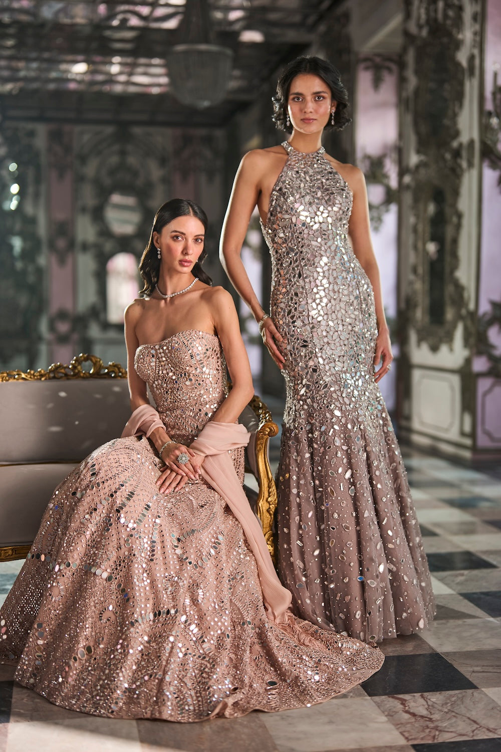 Fit & Flare Mirror Work Gown