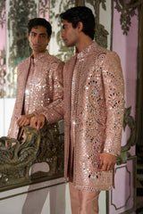 Rose Gold Mirror Work Sherwani Set