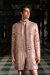 Rose Gold Mirror Work Sherwani Set