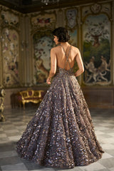 Metallic Antique Silver 3D Gown