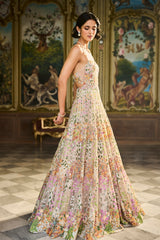 Nude Multi-Coloured Floral Gown