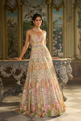 Nude Multi-Coloured Floral Gown