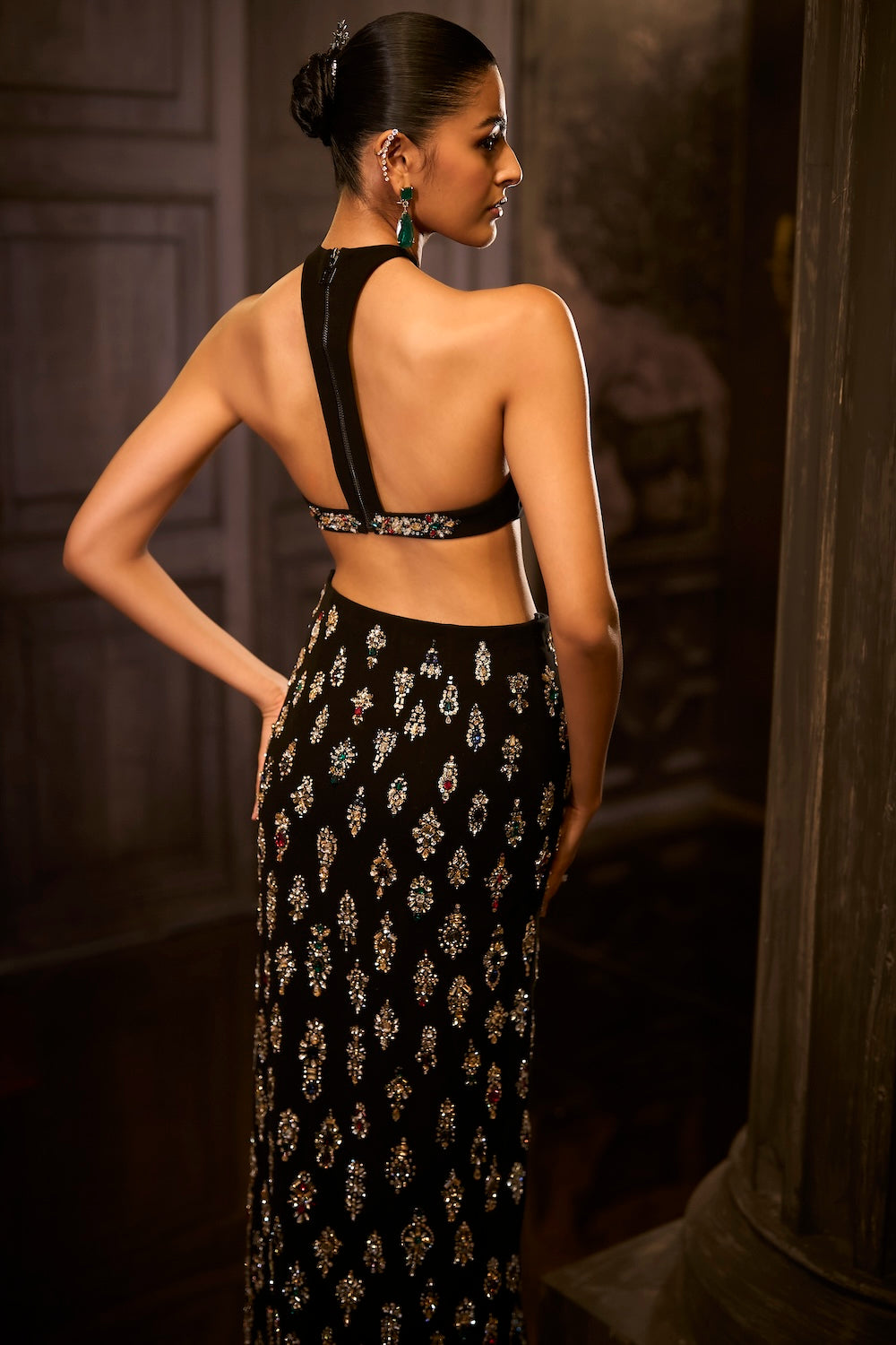 Black Crystal Skirt Set