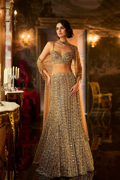 Antique Gold Crystal Fit & Flare Skirt Set