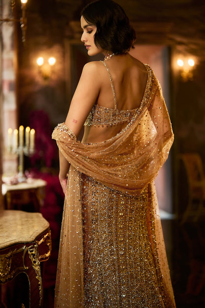 Antique Gold Crystal Fit & Flare Skirt Set