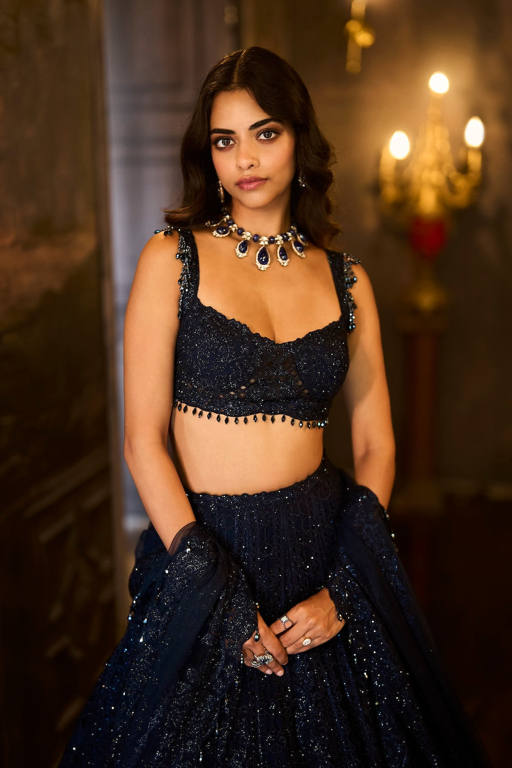 Navy Crystal Lehenga Set