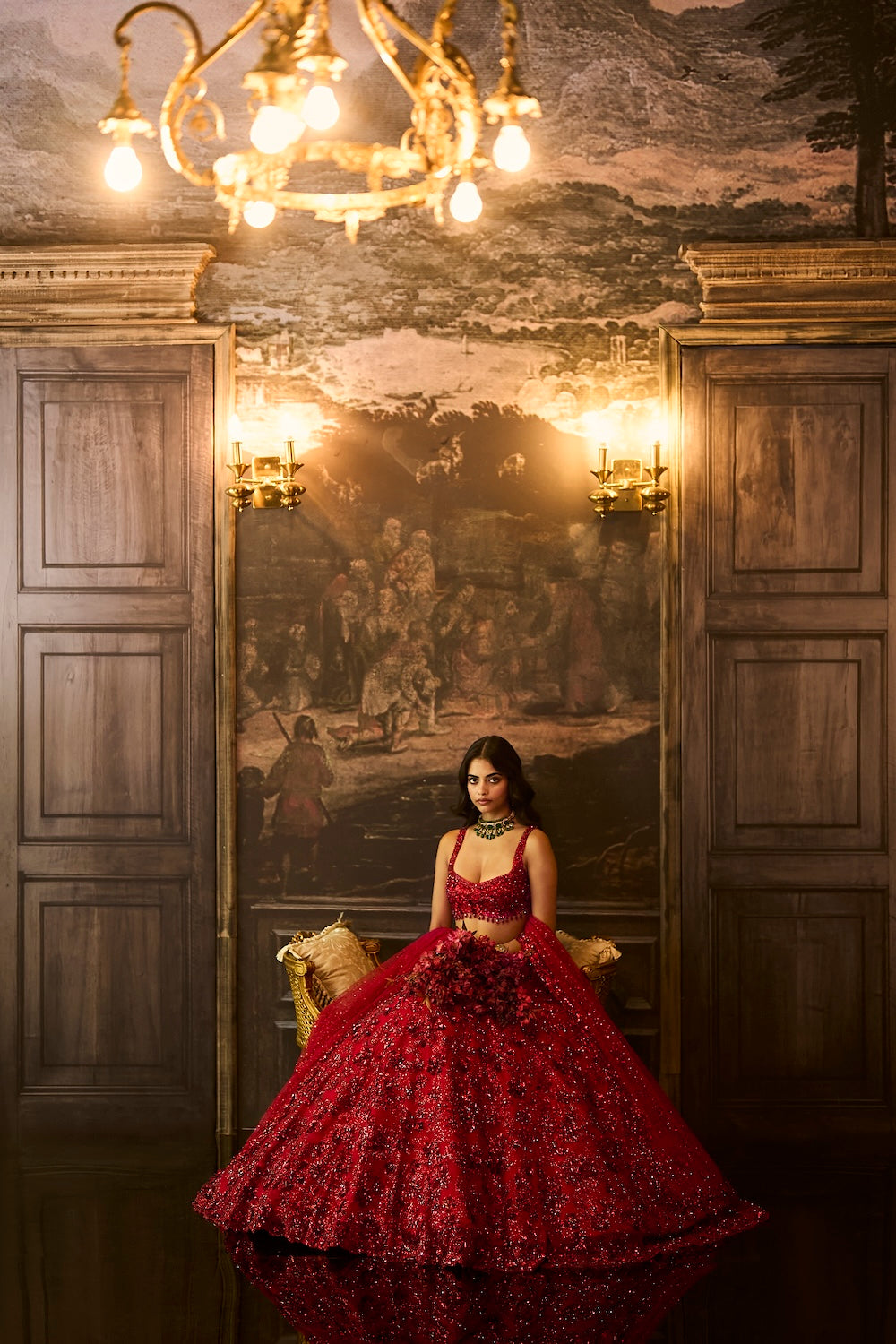 Red Sequin & Crystal Lehenga Set