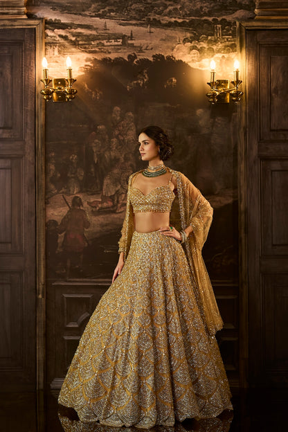 Gold Sequin & Crystal Lehenga Set