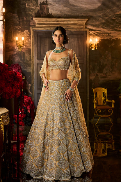 Gold Sequin & Crystal Lehenga Set