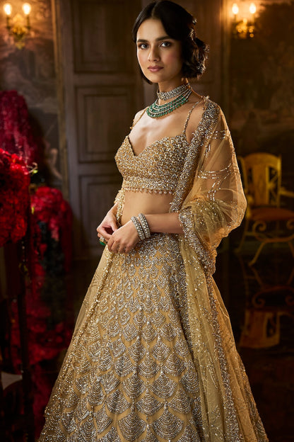 Gold Sequin & Crystal Lehenga Set