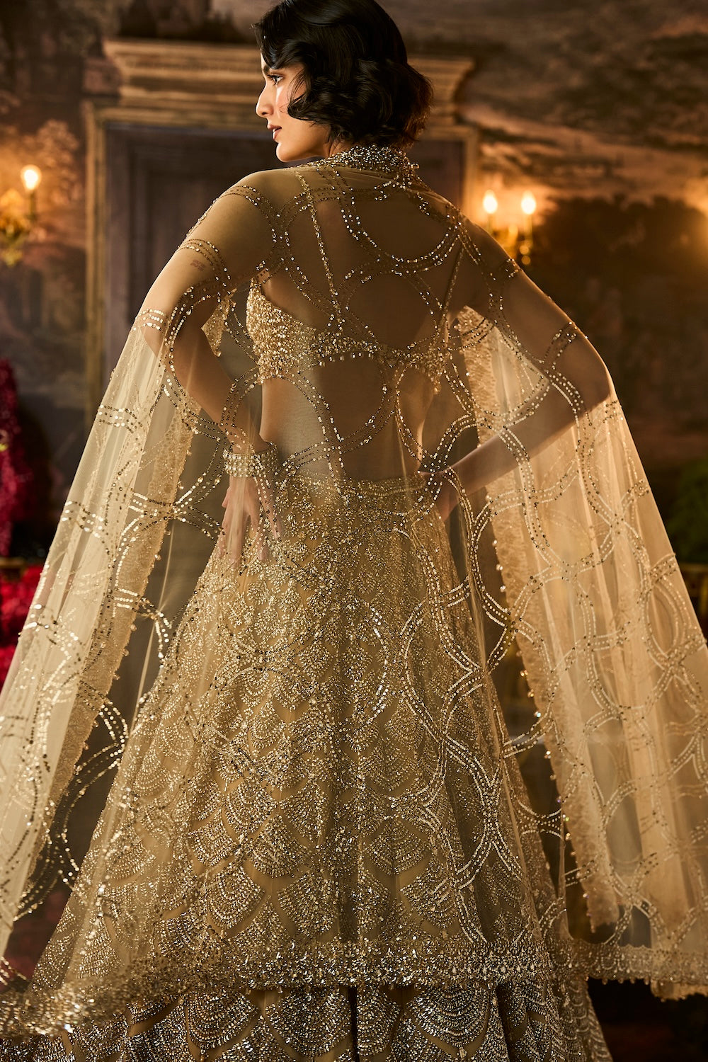 Gold Sequin & Crystal Lehenga Set