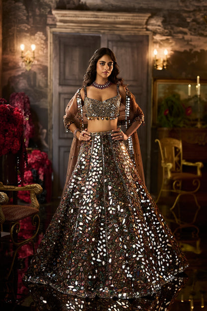 Multi-Coloured Mirror Work Lehenga Set