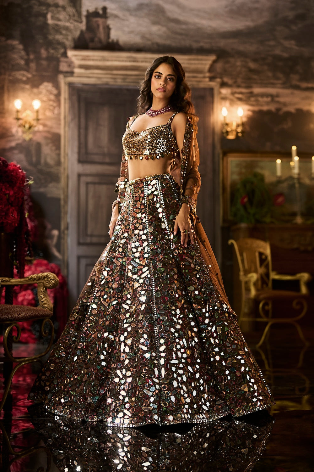 Multi-Coloured Mirror Work Lehenga Set