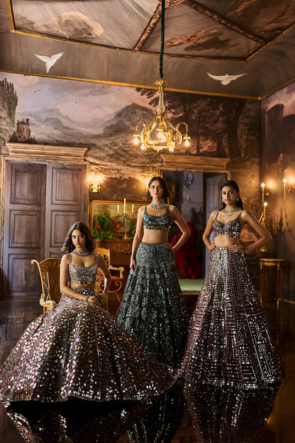 Multi-Coloured Mirror Work Lehenga Set