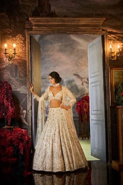 Ivory Sequin Lehenga Set