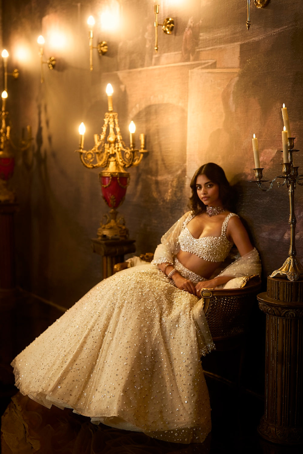 Butter Cream Pearl Lehenga Set