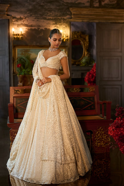 Ivory Crystal Lehenga Set