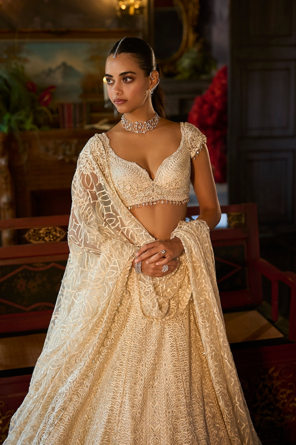 Ivory Crystal Lehenga Set