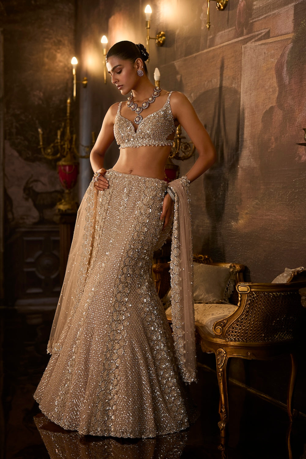Champagne Fit & Flare Skirt Set