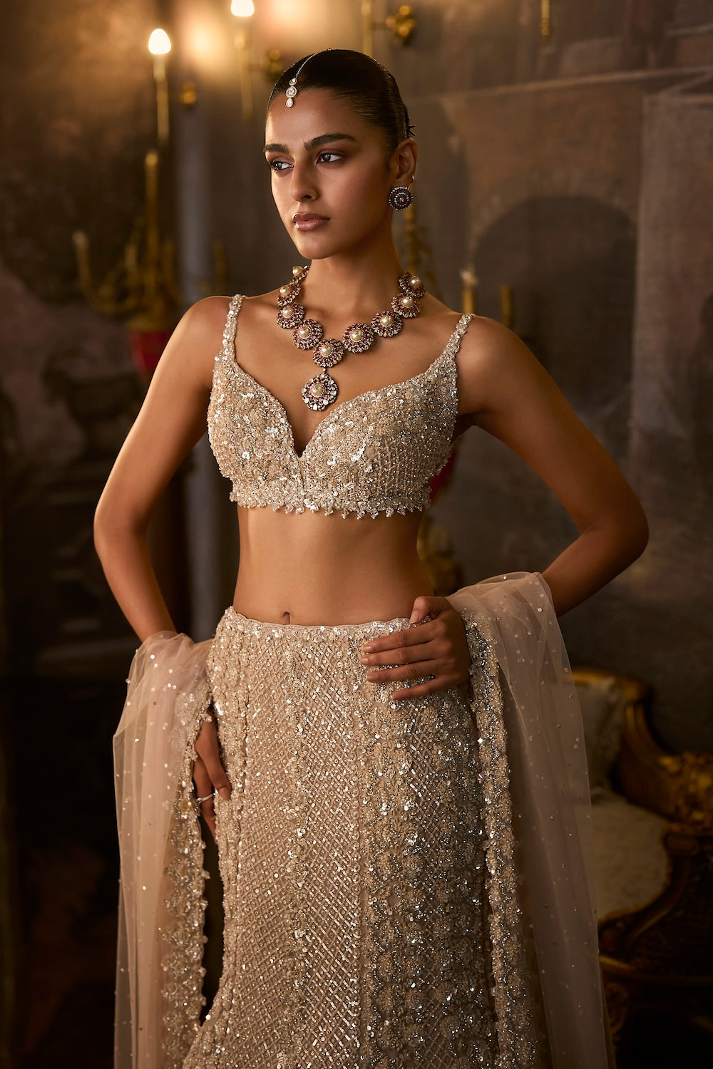 Champagne Fit & Flare Skirt Set