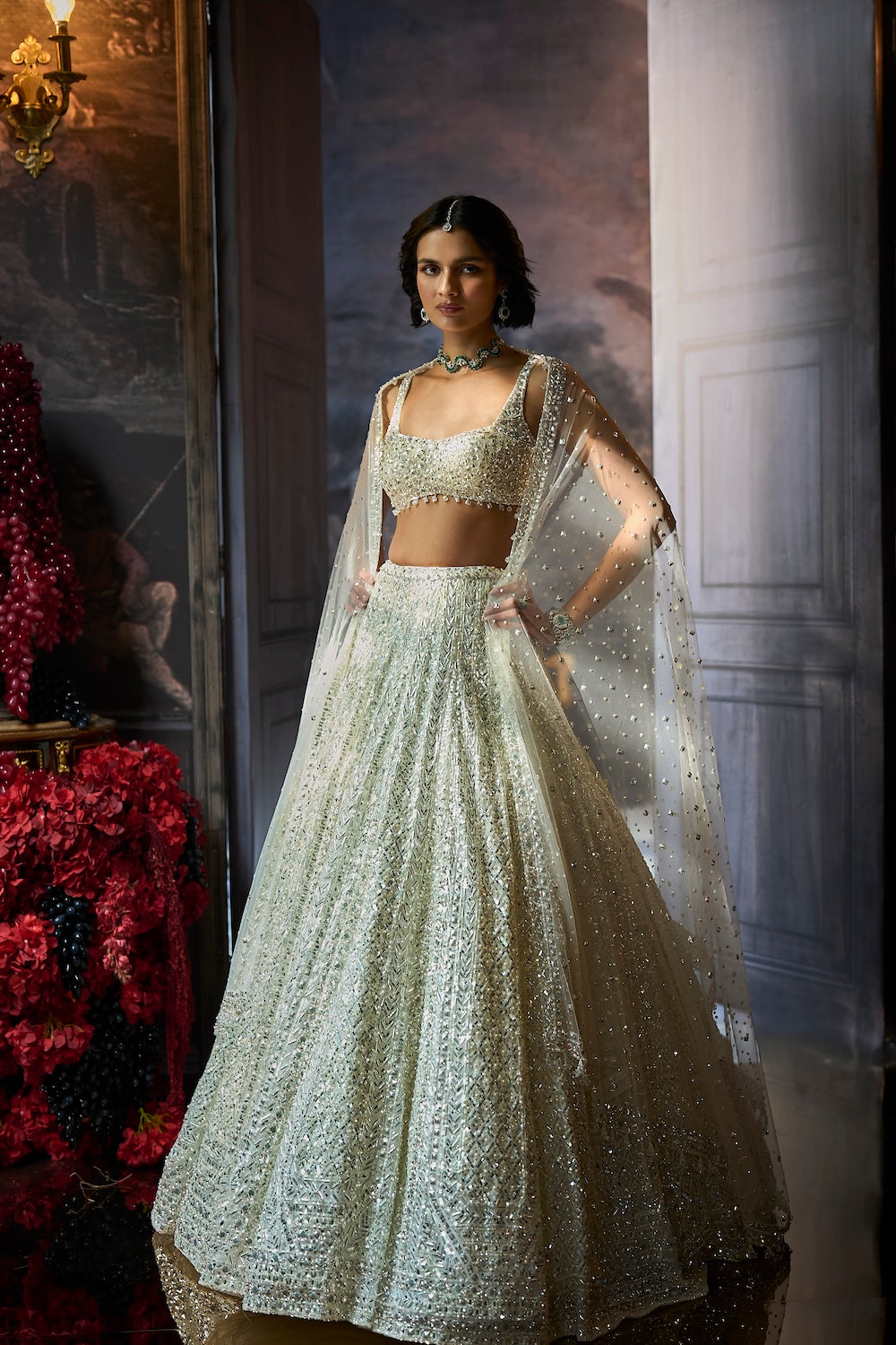 Milky White Sequin Lehenga Set