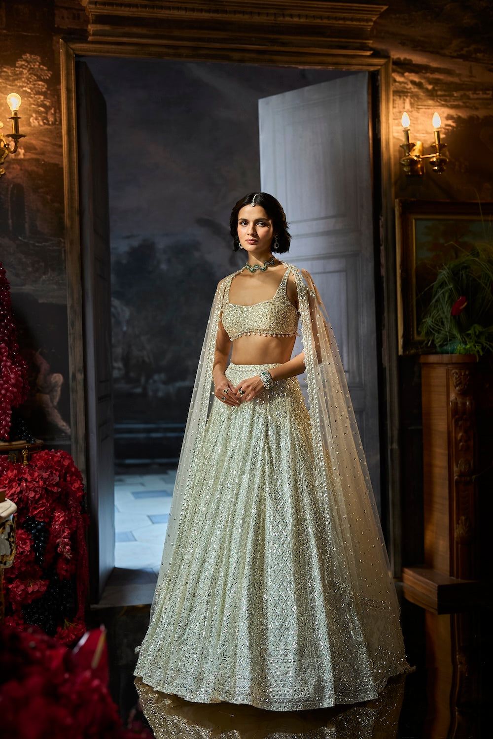Milky White Sequin Lehenga Set