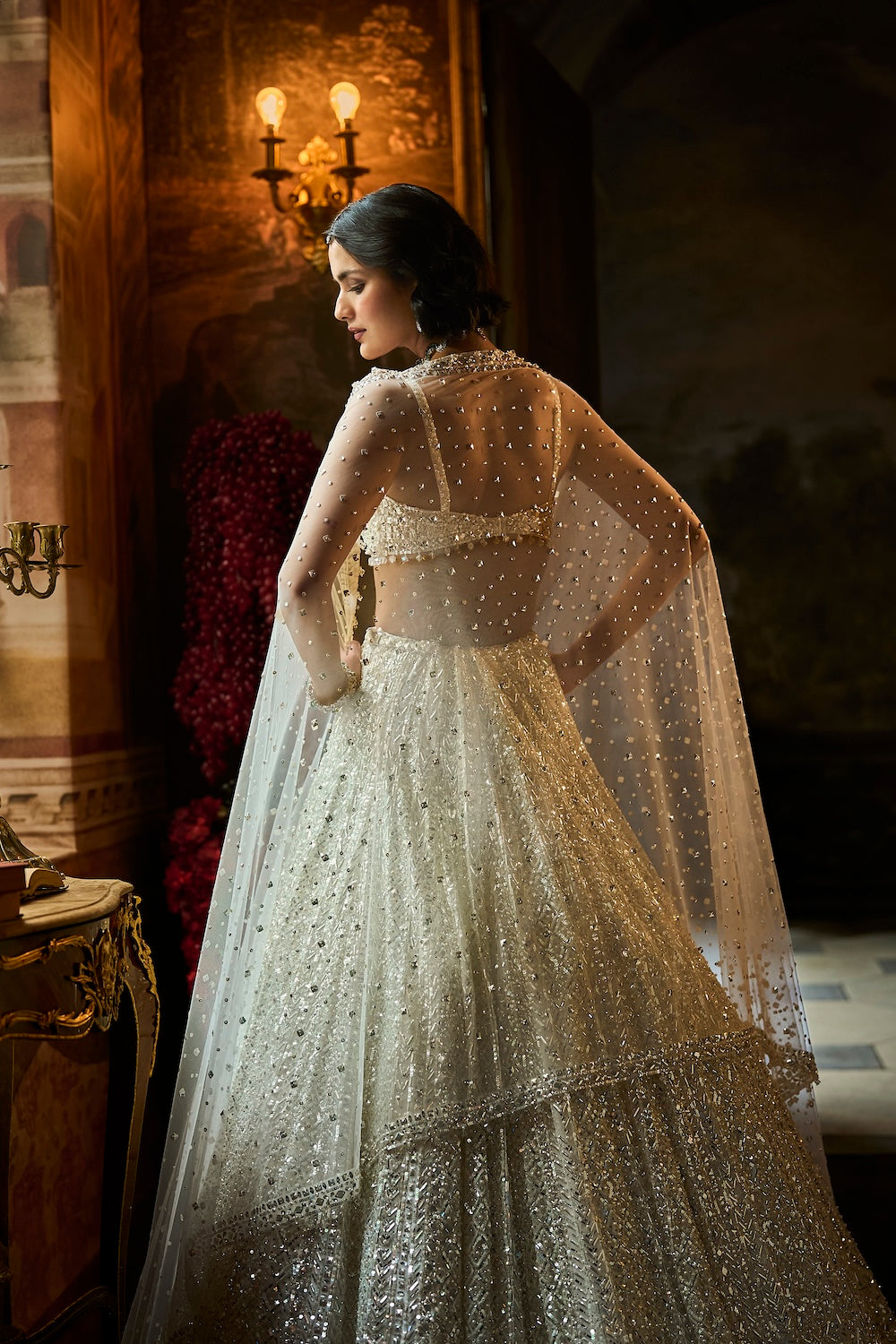 Milky White Sequin Lehenga Set