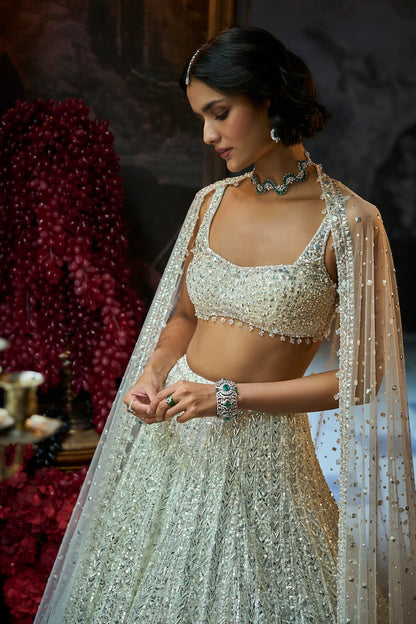 Milky White Sequin Lehenga Set