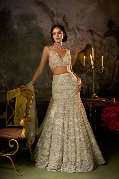 Champagne Nude Fit & Flare Skirt Set